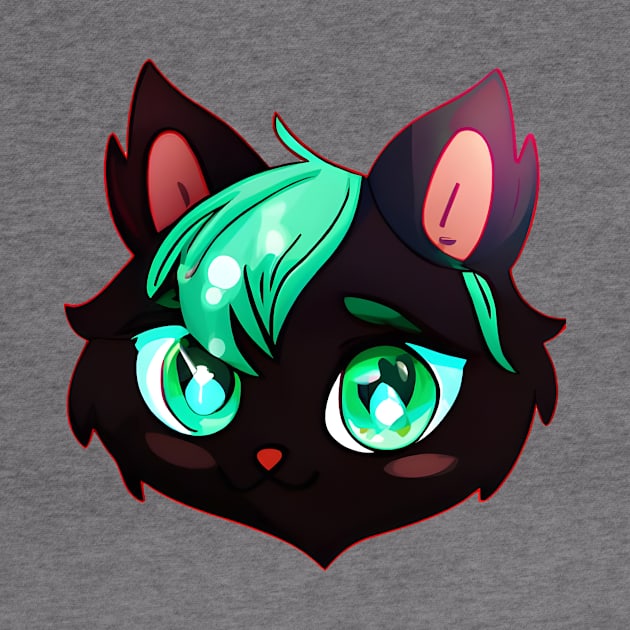 Black cat with green hair by Meowsiful